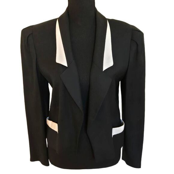 Louis Feraud Womens Designer Notch Lapel Blazer Jacket Black White 6 - Picture 1 of 12
